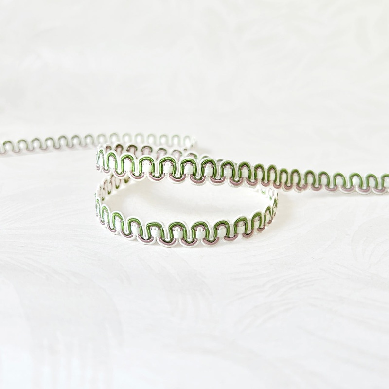 Gimp Braid w/Inset-Green-Dusty Rose-Ecru-By the Yard & 25 Yard Board