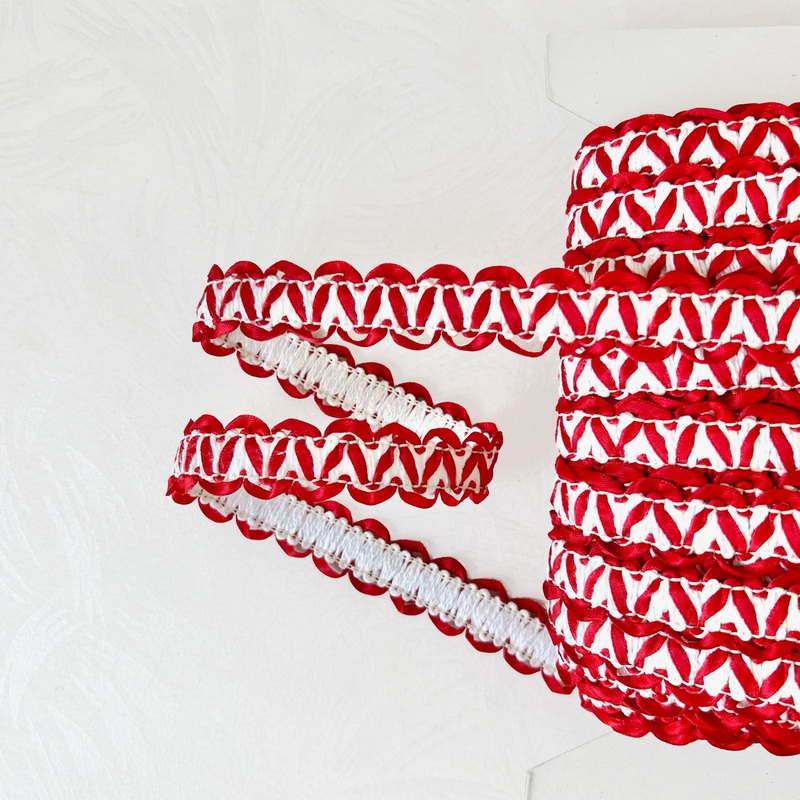 Looped Ribbon Braid-Red & White
