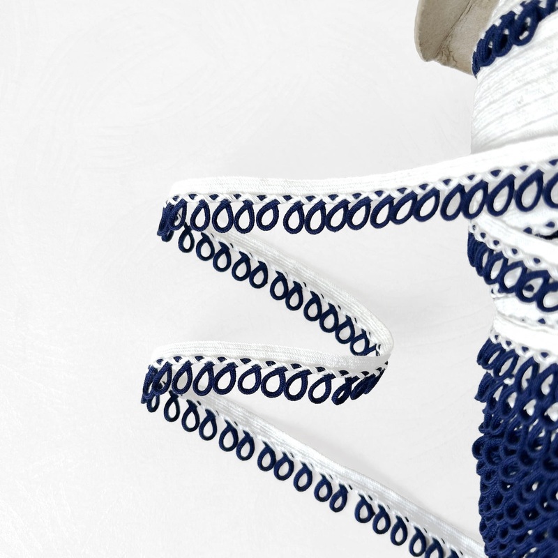 Navy Loop Edge Braid-Navy & White-By the Yard & 144 Yard Roll