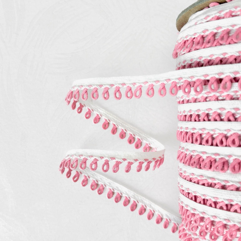 Pink Loop Edge Braid-Pink & White-By the Yard & 144 Yard Roll