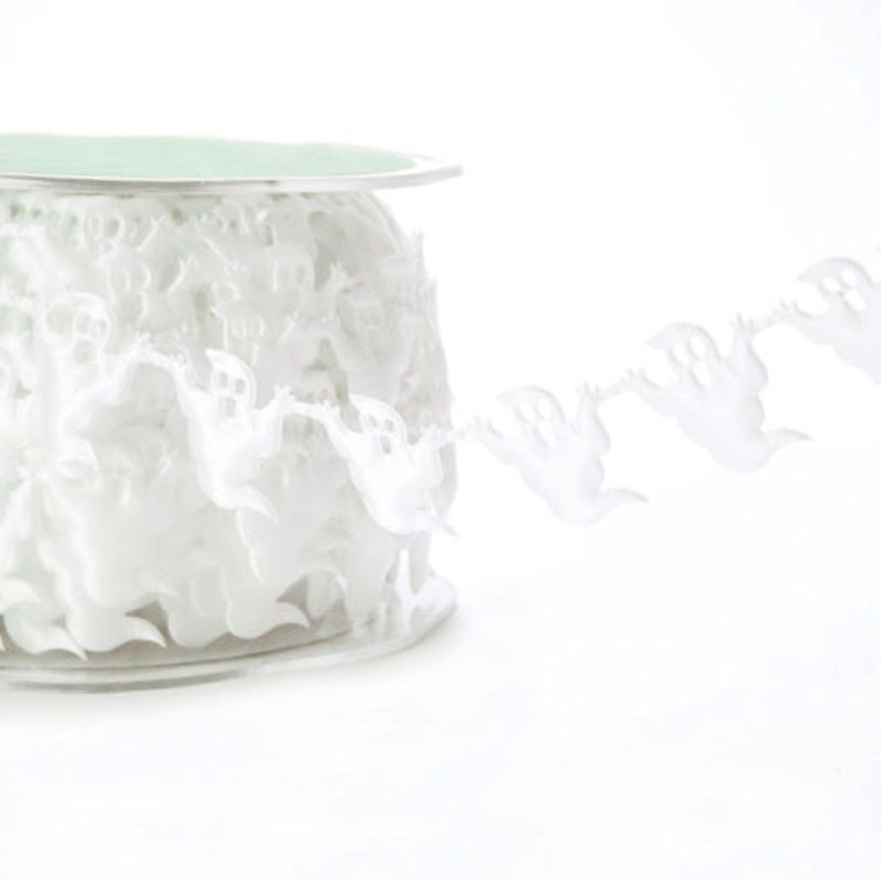 Satin Ghosts Cutout Ribbon-White