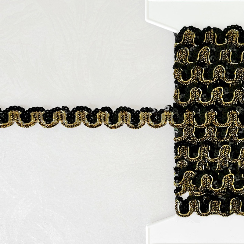Scalloped Sequin Trim-Black & Gold