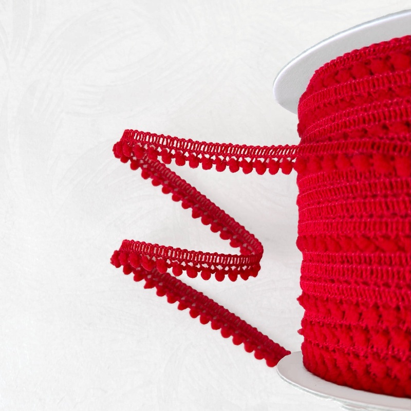 Tiny Red Ball Fringe 3/8-Red-By the Yard & 100 Yard Roll