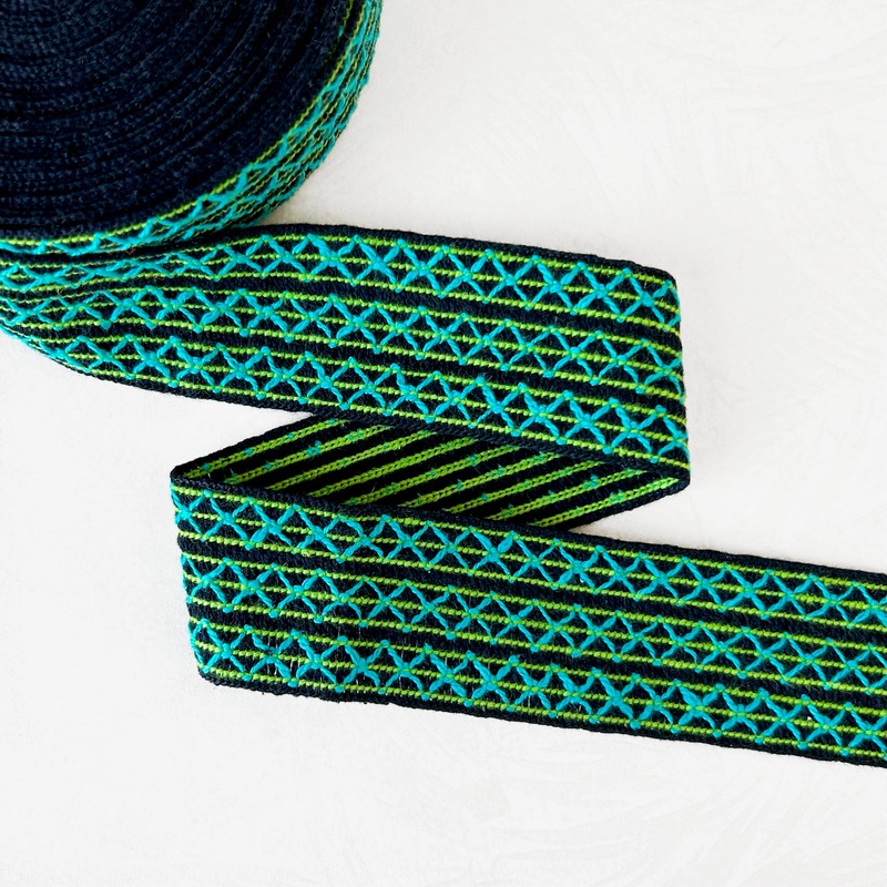 X Braid-Turquoise & Lime Green on Black