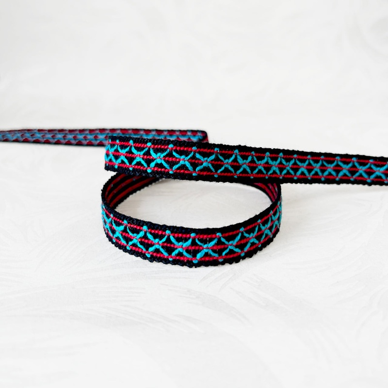 X Braid-Turquoise & Red on Black