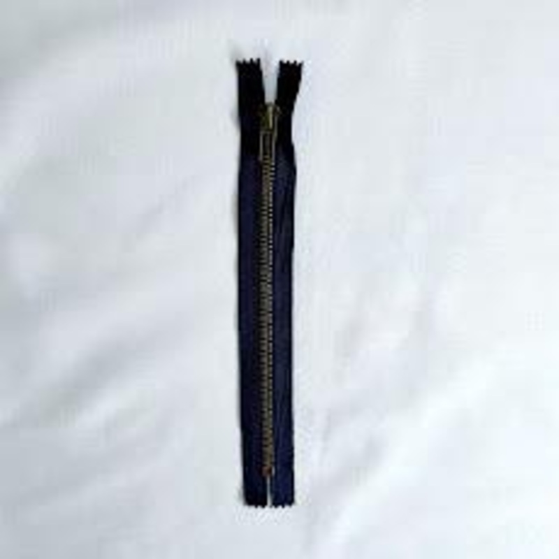 #5 Antique Brass Jean Zippers - 9 - Navy - Close Ended