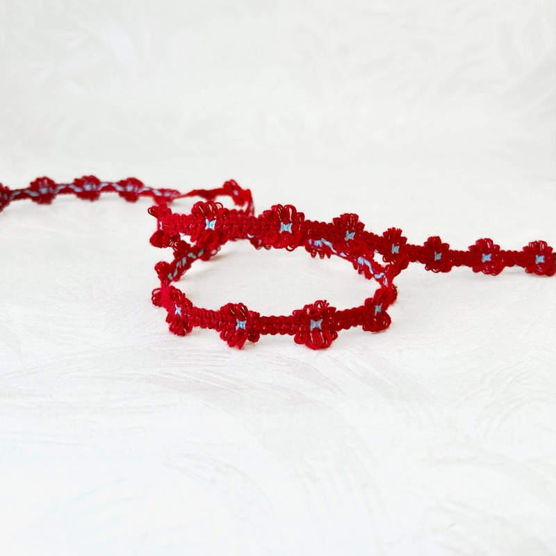 Floral Rococo Trim-Red & Blue