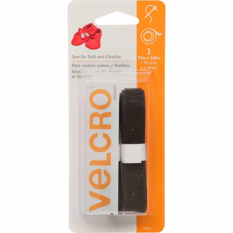 VELCRO Sew On Soft & Flexible Tape Black - 16mm x 76cm (58 x 30)