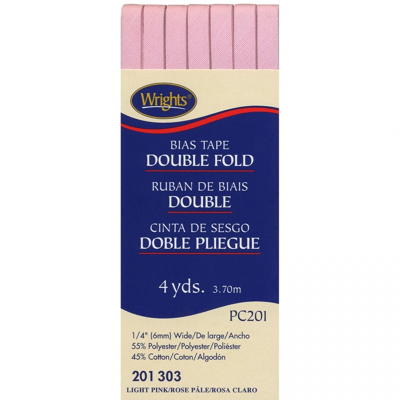 Wrights Bias Tape Double Fold 6mm x 3.7M Light Pink 303, 1/4