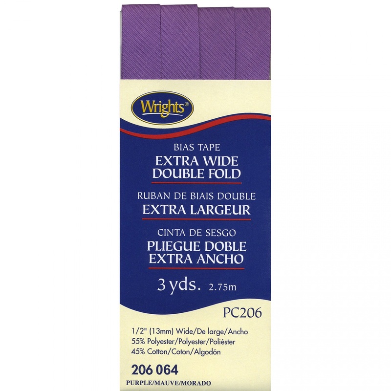 Wrights Bias Tape Extra Wide Double Fold 13mm x 2.75M Purple 1/2 inch