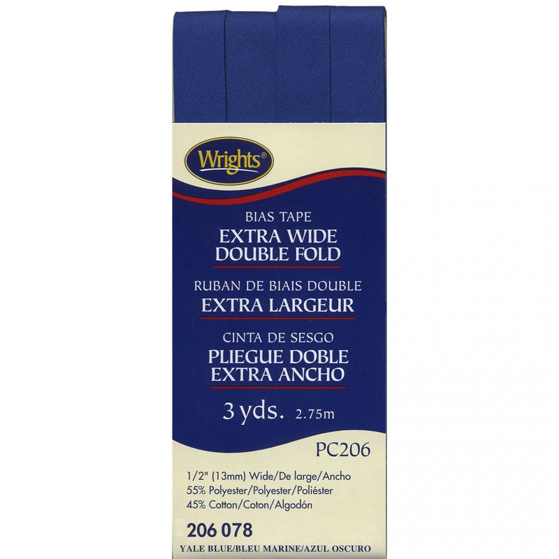 Wrights Bias Tape Extra Wide Double Fold 13mm x 2.75M Yale Blue, 1/2 #078