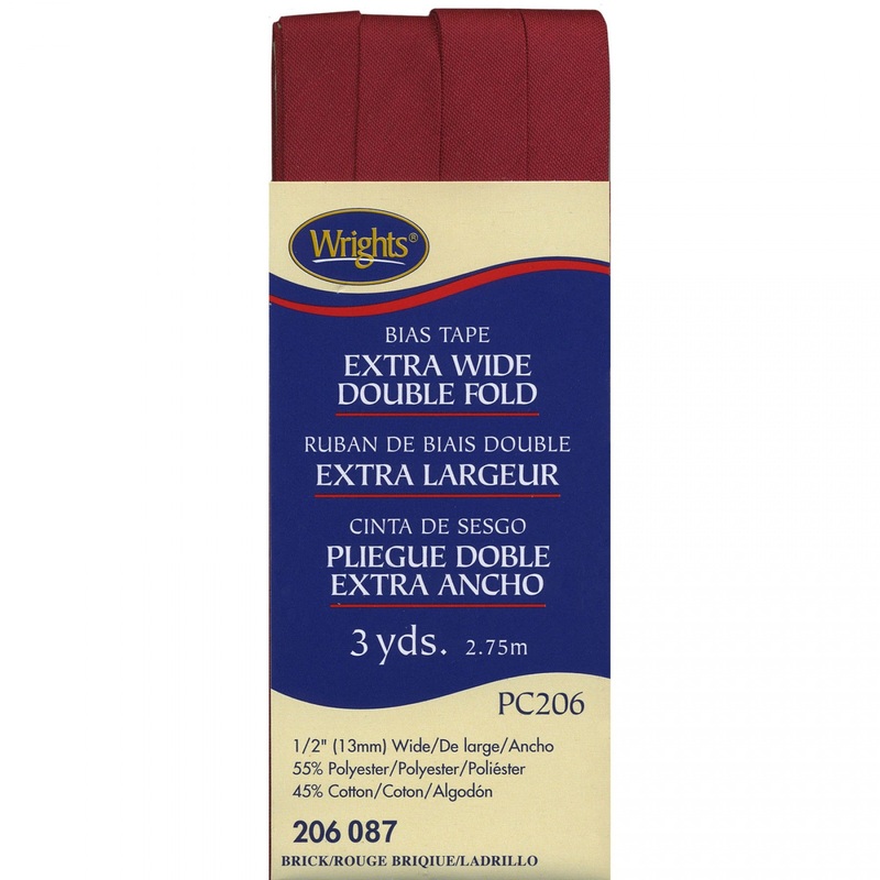 Extra Wide Double Fold Bias Tape 1/2 x 3 yds, Brick, 13mm, Brick Red #087