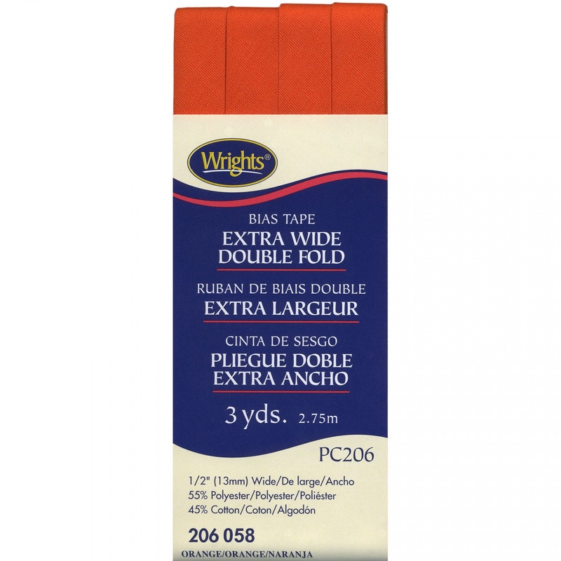 Wrights Bias Tape Extra Wide Double Fold 13mm x 2.75M Orange, 1/2 #058