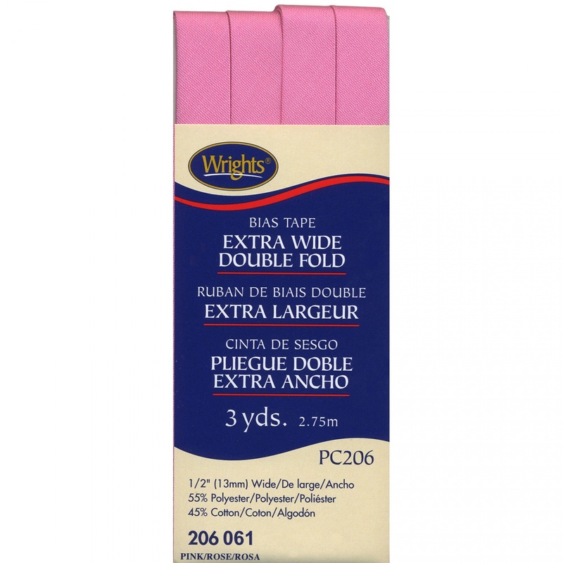 Wrights Bias Tape Extra Wide Double Fold 13mm x 2.75M Pink #061