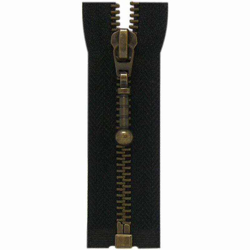 One Way Separating Zipper 55cm (22) - Black & Antique Brass