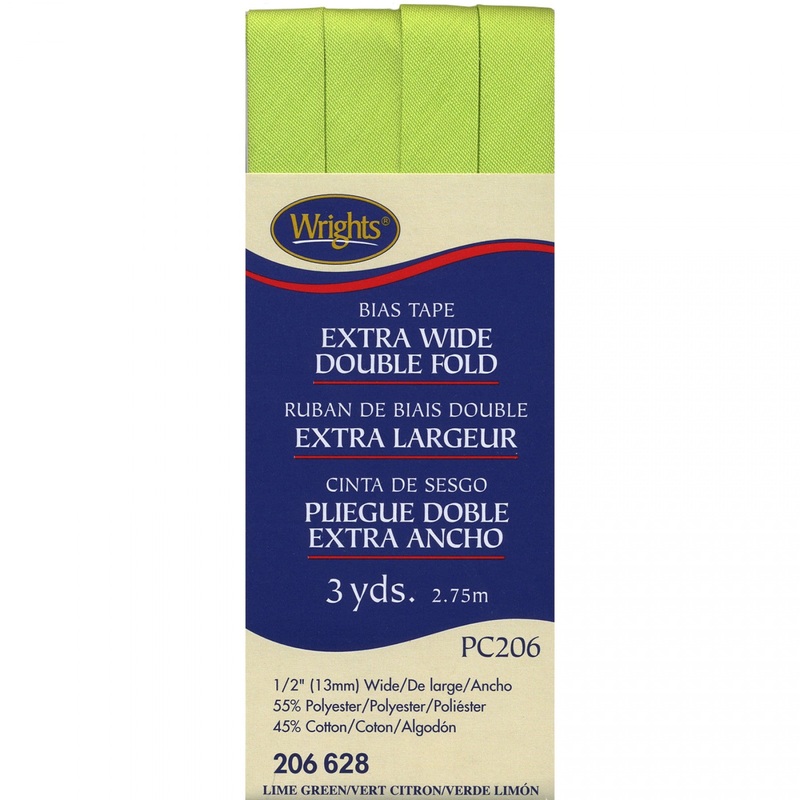 Wrights Bias Tape Extra Wide Double Fold 13mm x 2.75M Lime Green #628
