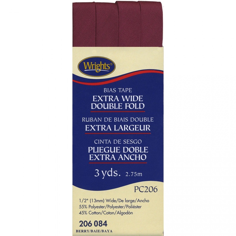 Wrights Extra Wide Double Fold Bias Tape 1/2 x 3 yds, 13mm, Berry #084