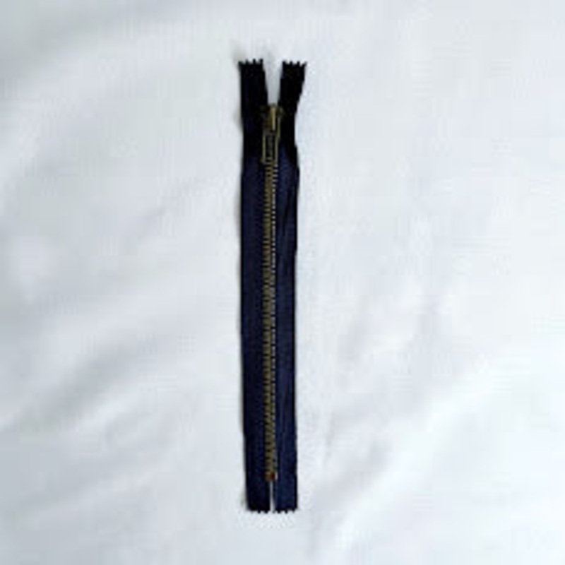 #5 Antique Brass Jean Zippers - 8 - Navy - Close Ended