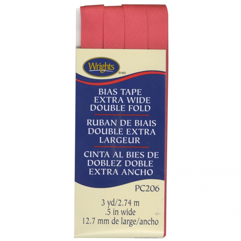 Wrights Extra Wide Double Fold Bias Tape 1/2 x 3 yds, 13mm, Paradise Pink #1373