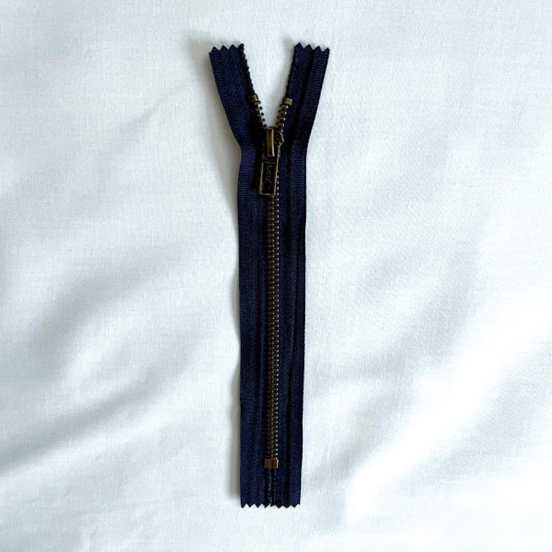 #5 Antique Brass Jean Zippers - 6 - Navy - Close Ended