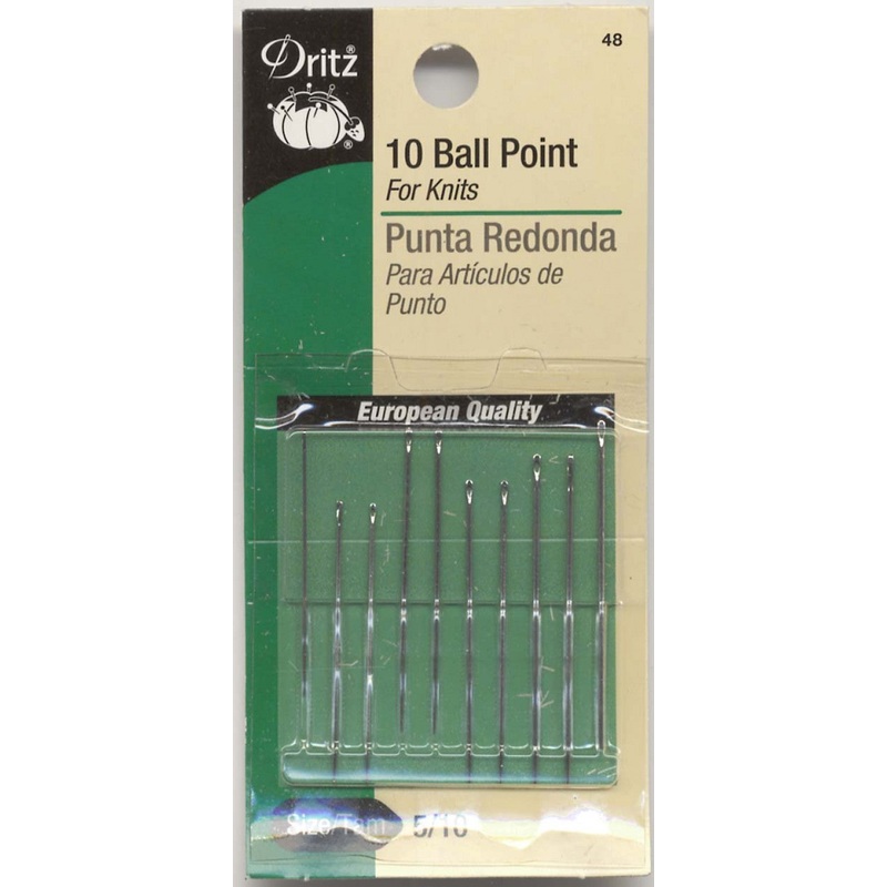 Dritz Ball Point Hand Needles - For Knits - Sizes 5-10 - 10 pieces
