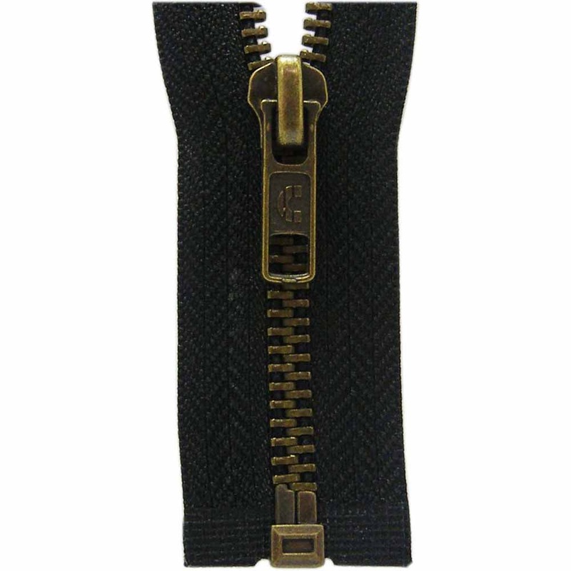 #5 Open Ended One Way Separating Jacket Zipper - 60cm (24) No. 5 - Black & Antique Brass
