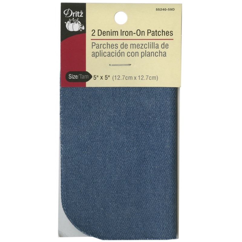 Dritz Iron on Patch Faded Blue Denim 5in x 5in 2ct