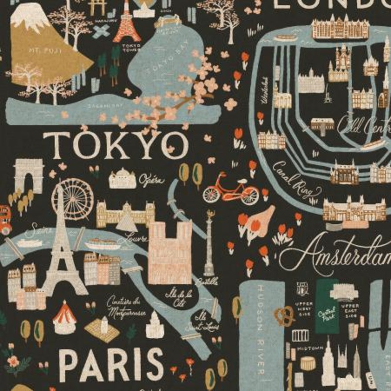 Bon Voyage - City Guide- Black Unbleached Canvas