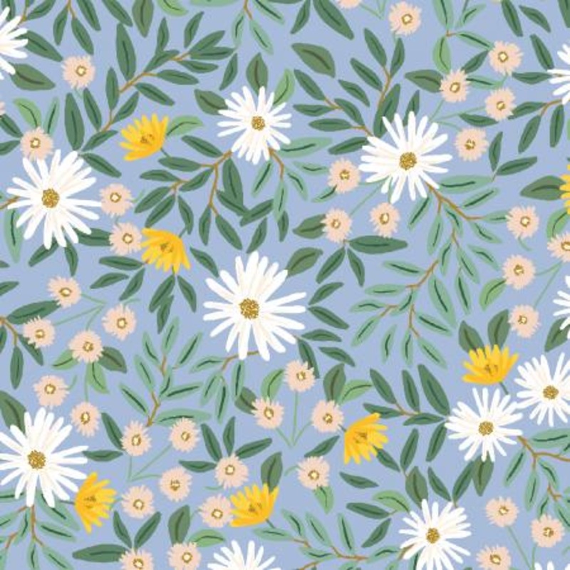 Daisy Fields Blue Metallic Canvas