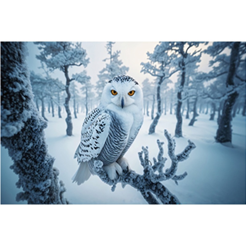 Snowy Owl on Branch Panel 20.5in x 17in