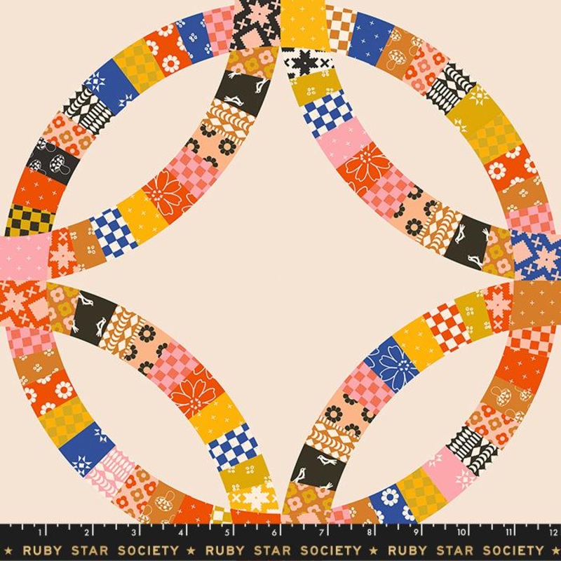 Double Wedding Ring Cheater Panel - Blue Ribbon - Honey