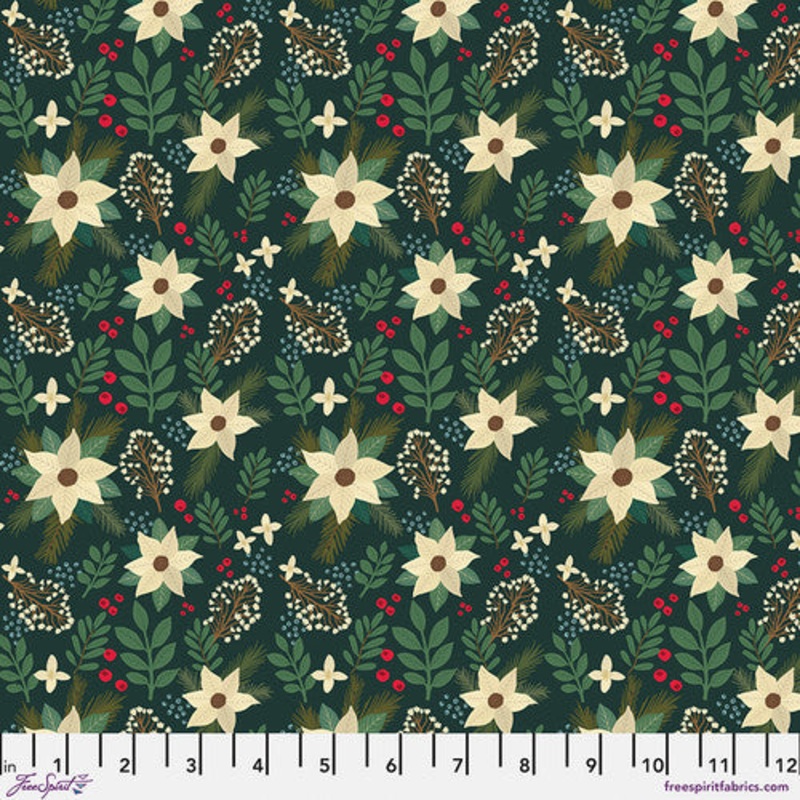Christmas Cabin - Winter Floral - Green
